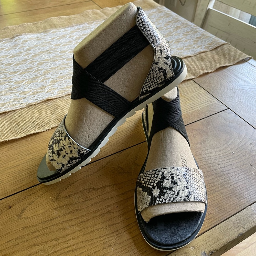 Sorel Snake Embossed Crisscross Ella II Leather Sandals